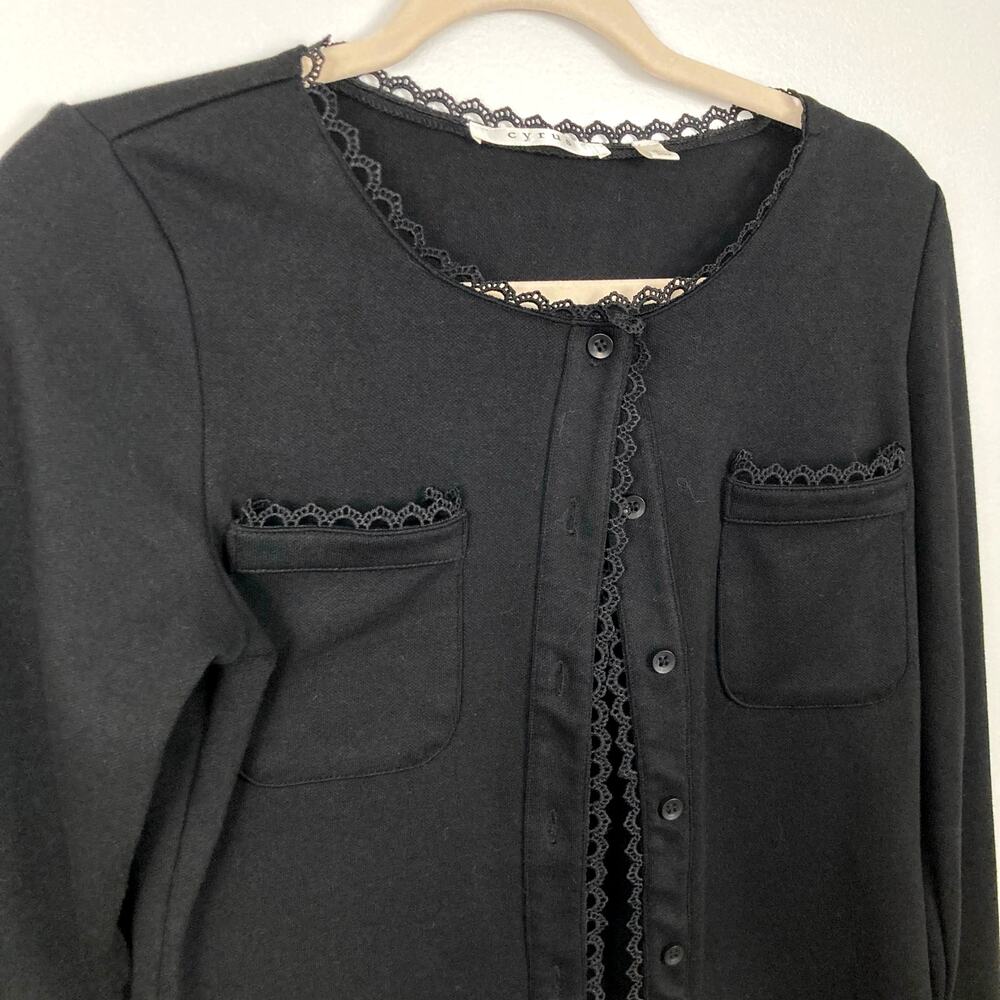 Cyrus Womens S Black Crochet Trim Crop Lady Cardigan Whimsigoth Dark Feminine